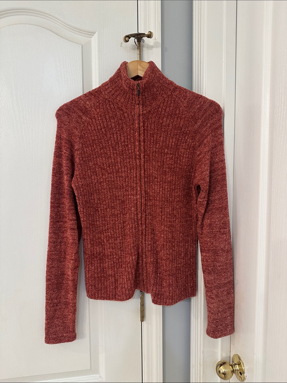 Exofficio Women's Rust Zip-Up Ribbed Turtleneck Sweater